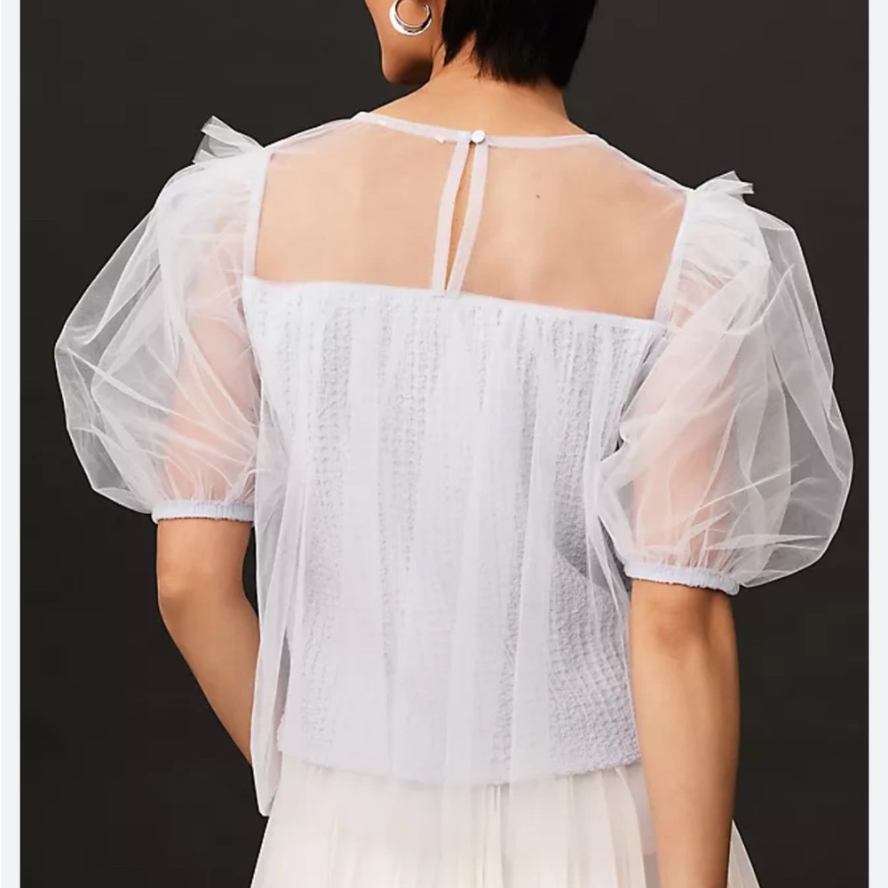 Anthropologie Sheer Puff Sleeve Top - Picture 2 of 6